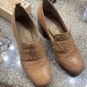 Kelsi Dagger Tan Loafers with Stitch Detail